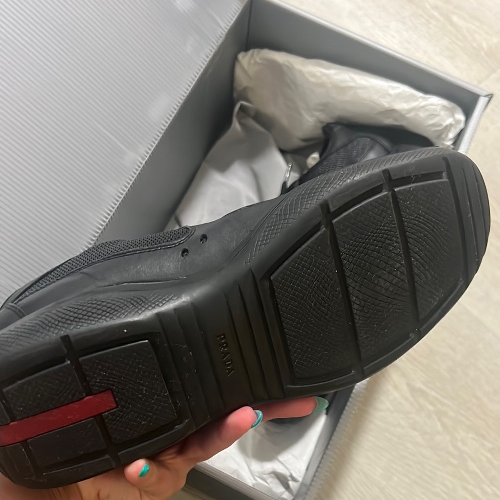 Prada Men's Black Leather Sneakers - Picture 2 of 5